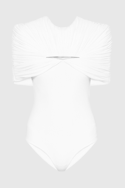 Mbban Metal Ruched Bodysuit - White