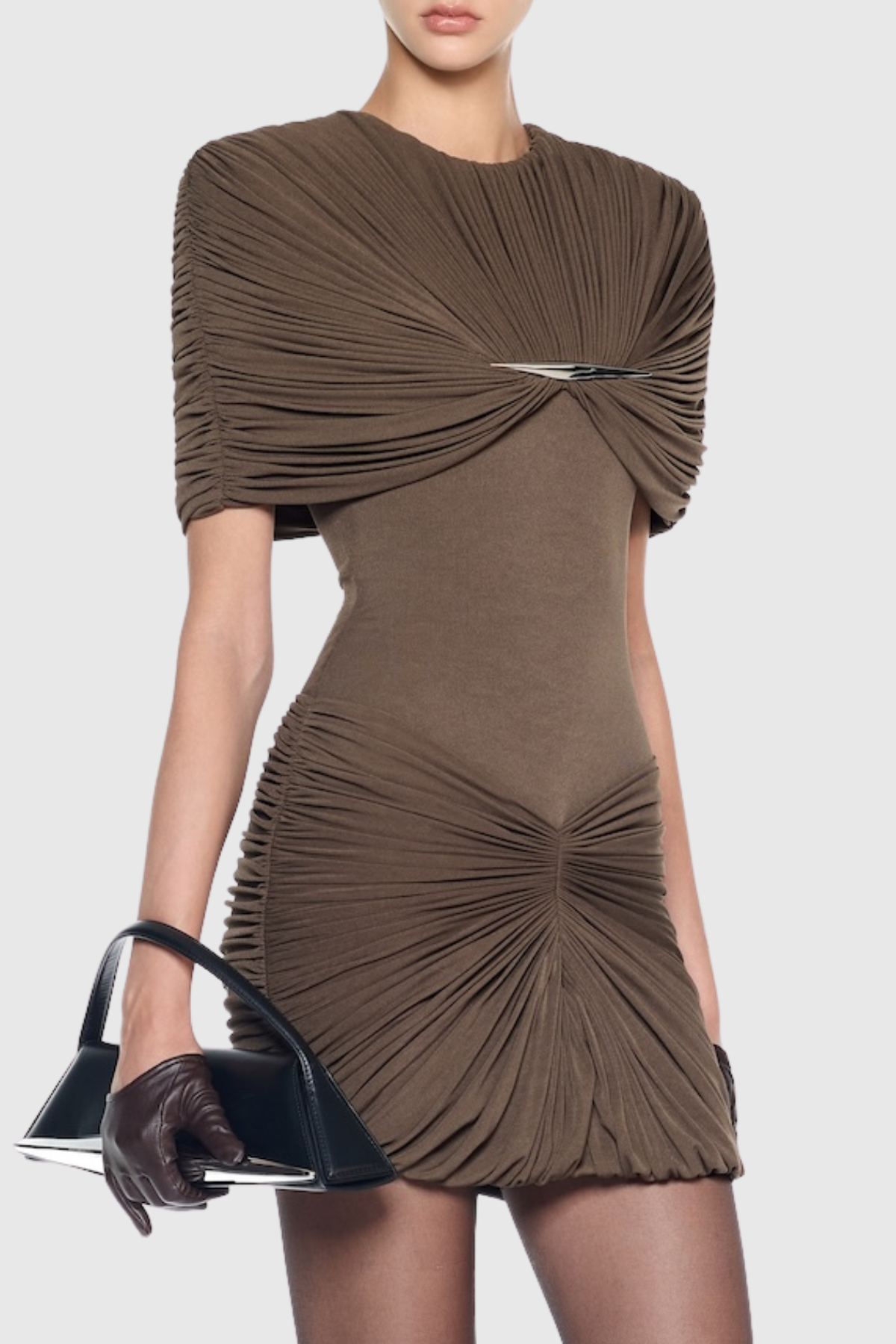Mbban Metal Ruched Mini Dress - Brown