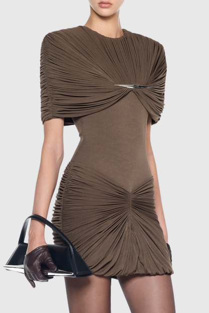 Mbban Metal Ruched Mini Dress - Brown