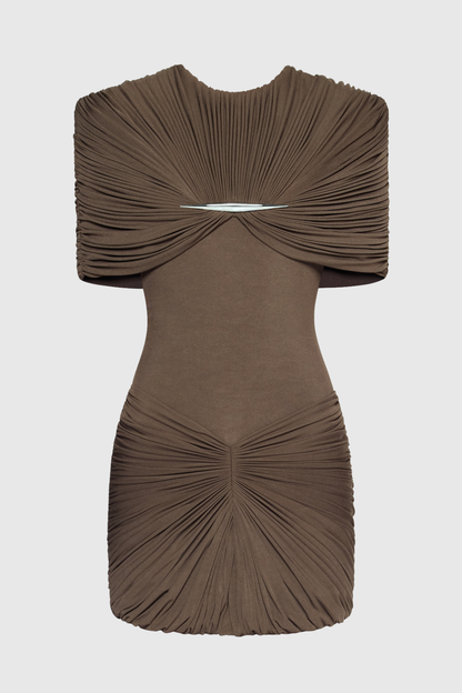 Mbban Metal Ruched Mini Dress - Brown