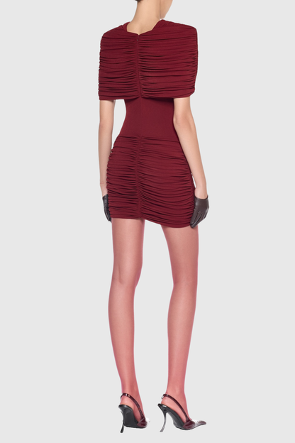 Mbban Metal Ruched Mini Dress - Wine