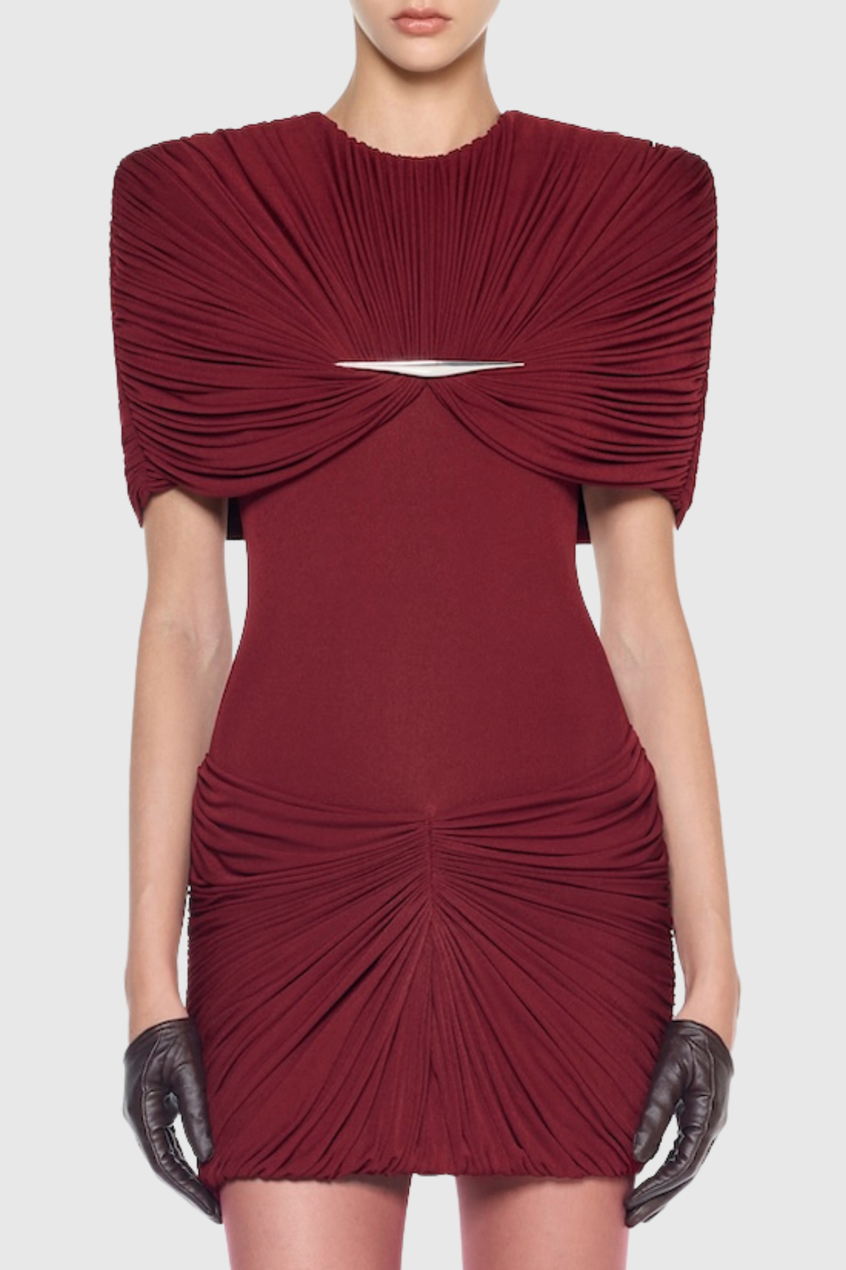 Mbban Metal Ruched Mini Dress - Wine