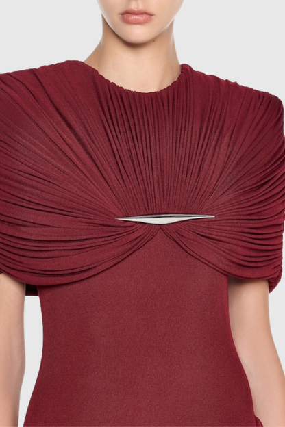 Mbban Metal Ruched Mini Dress - Wine