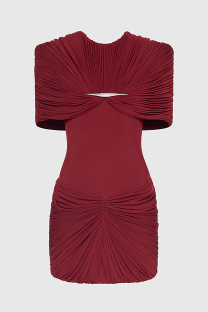 Mbban Metal Ruched Mini Dress - Wine