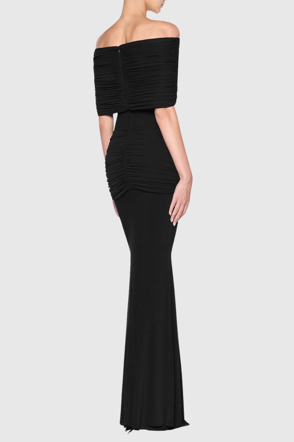 Mbban Off Shoulder Metal Ruched Maxi Dress - Black