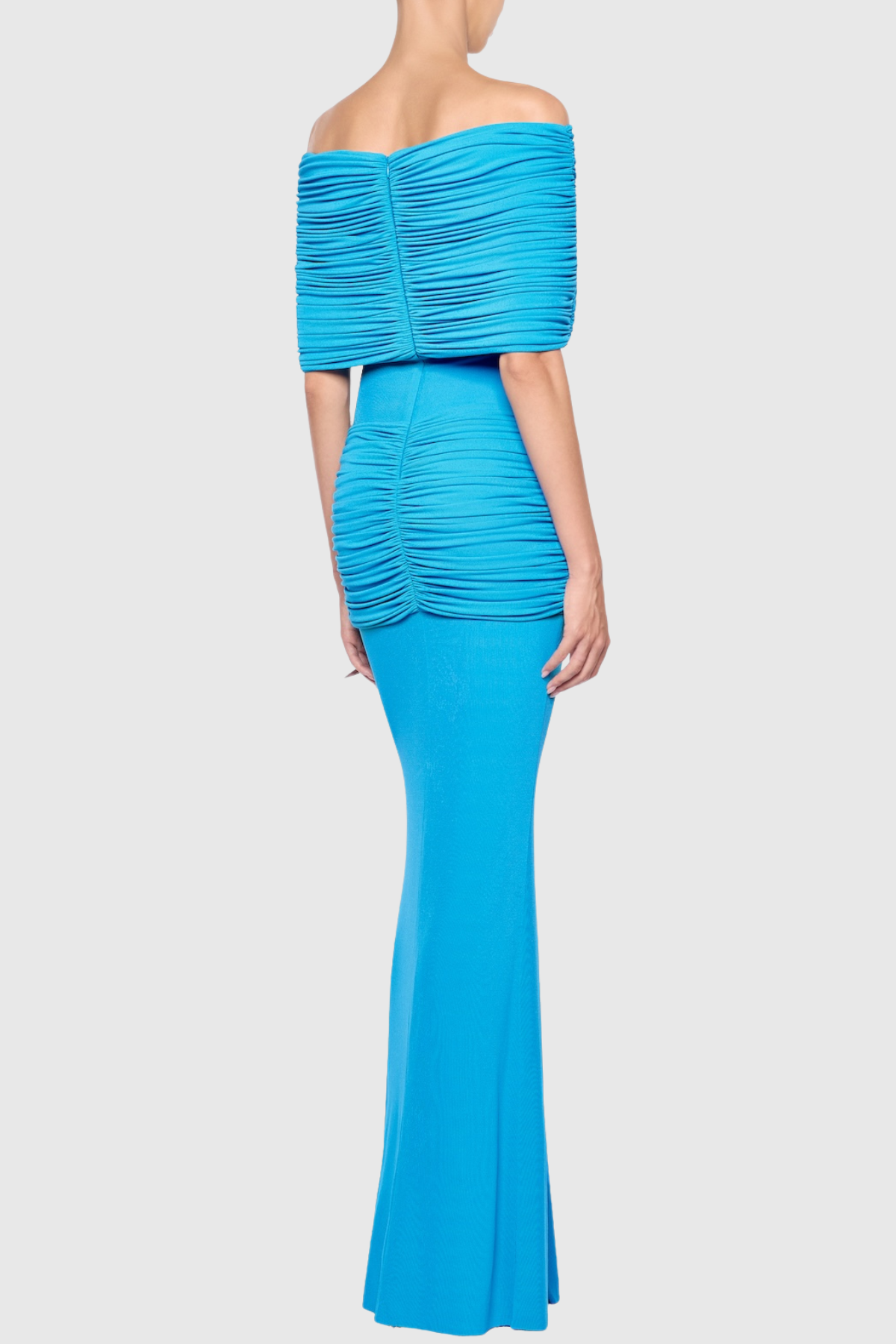 Mbban Off Shoulder Metal Ruched Maxi Dress - Blue