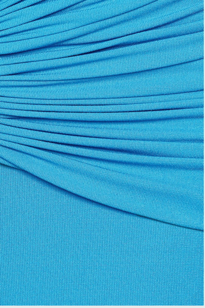 Mbban Off Shoulder Metal Ruched Maxi Dress - Blue