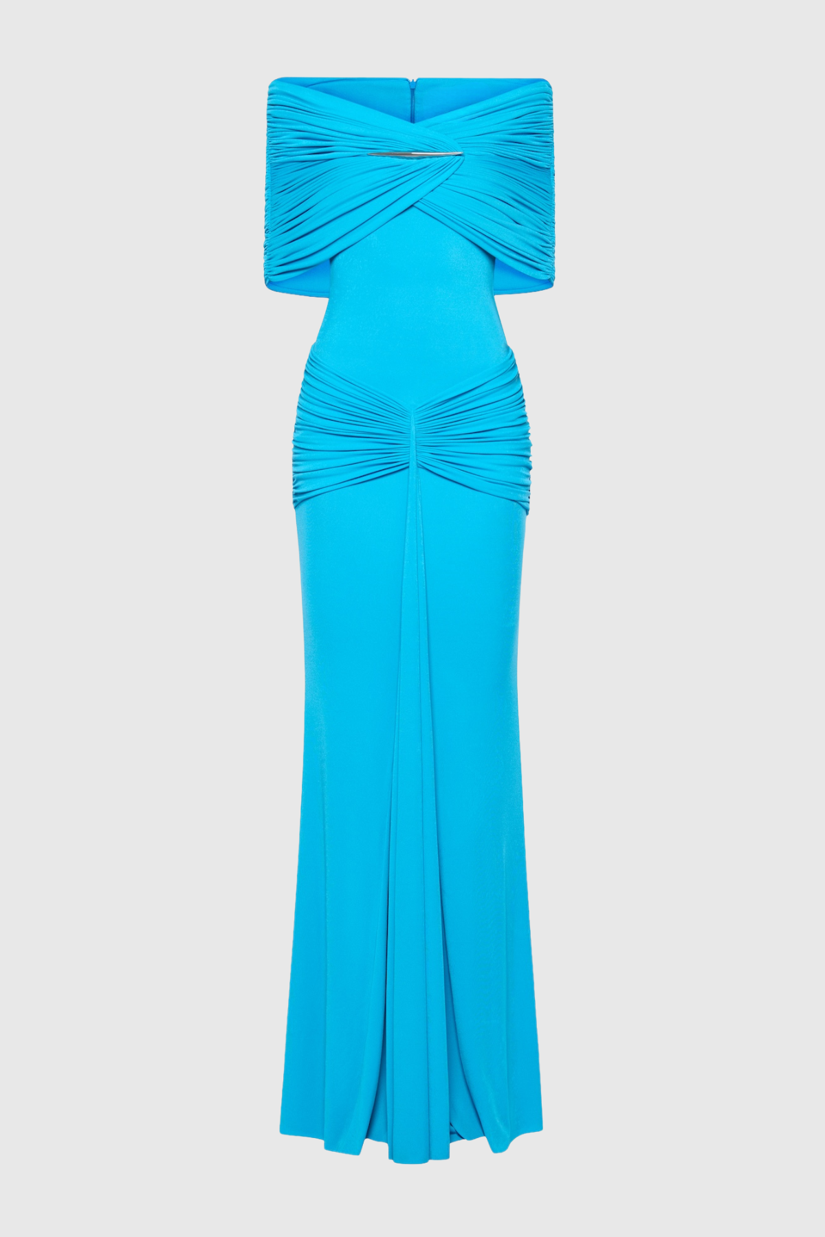 Mbban Off Shoulder Metal Ruched Maxi Dress - Blue