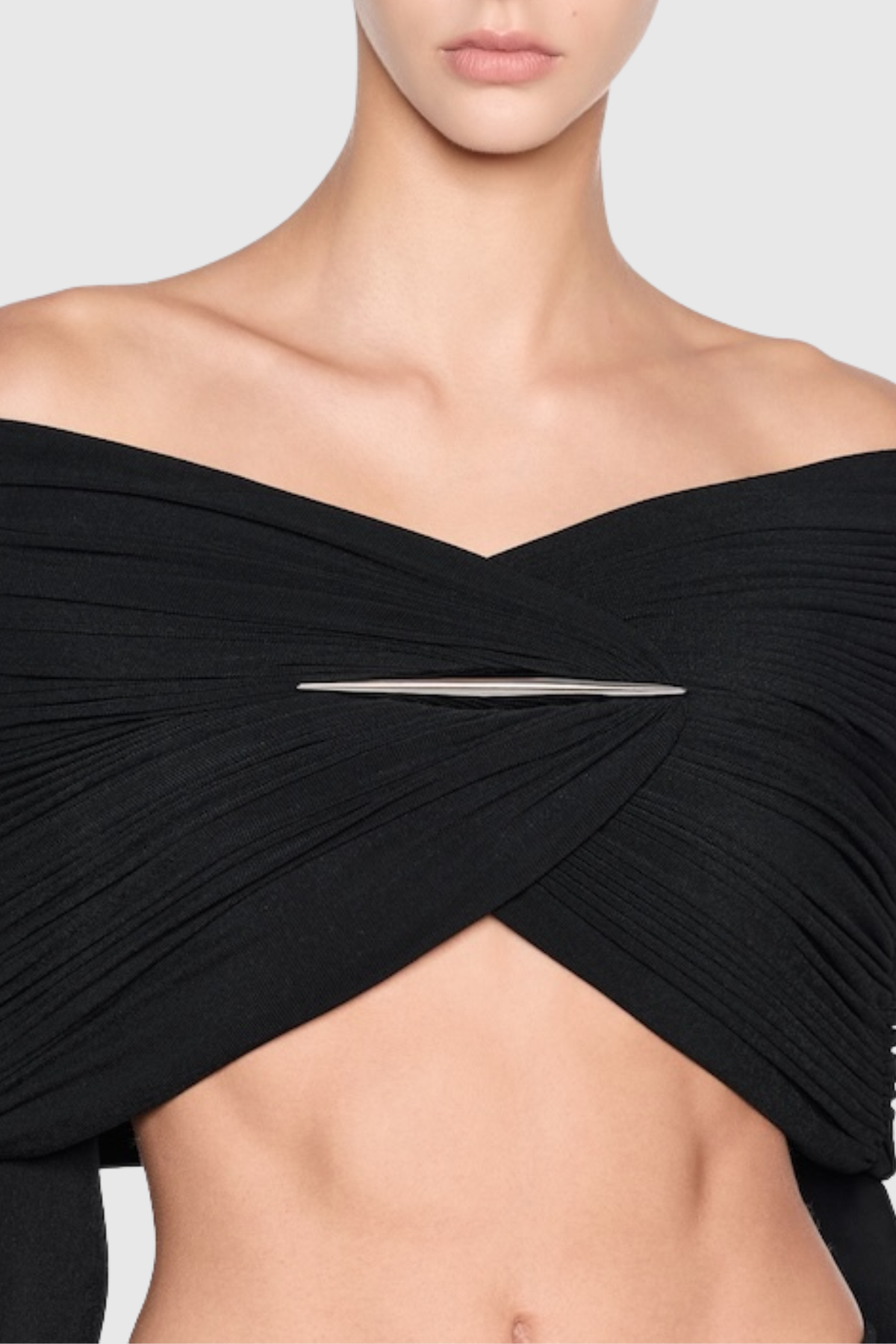 Mbban Off Shoulder Ruched Top & Maxi Skirt Set - Black