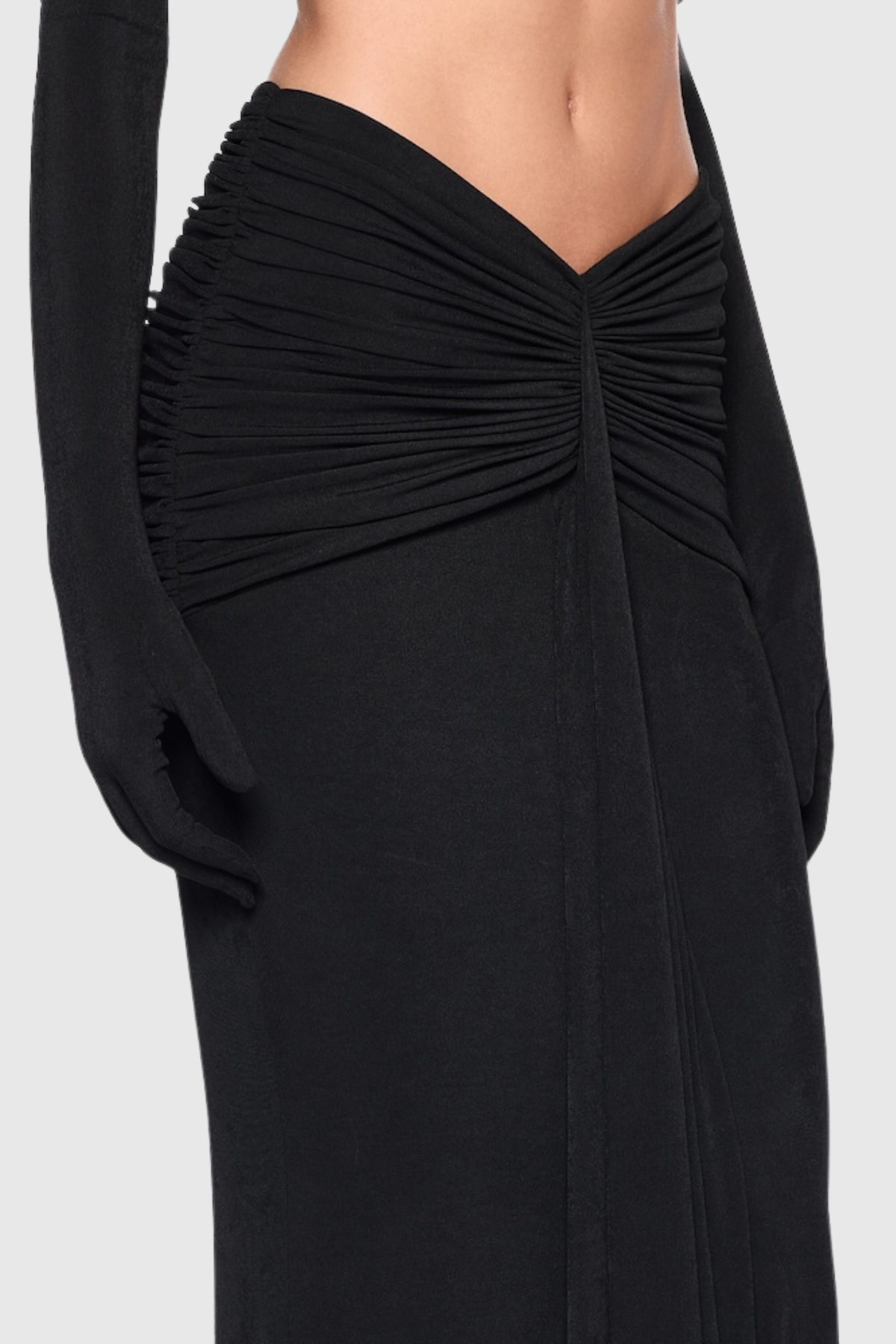 Mbban Off Shoulder Ruched Top & Maxi Skirt Set - Black