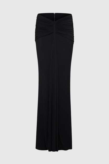 Mbban Off Shoulder Ruched Top & Maxi Skirt Set - Black