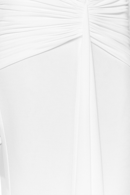 Mbban Off Shoulder Ruched Top & Maxi Skirt Set - White