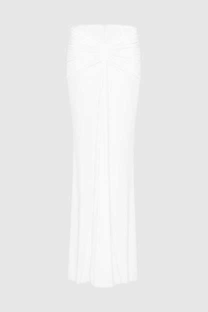 Mbban Off Shoulder Ruched Top & Maxi Skirt Set - White