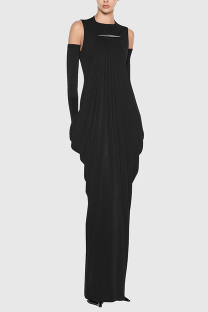 Mbban Sleeveless Metal Ruched Maxi Dress - Black