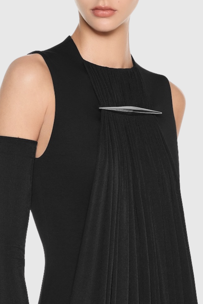 Mbban Sleeveless Metal Ruched Maxi Dress - Black