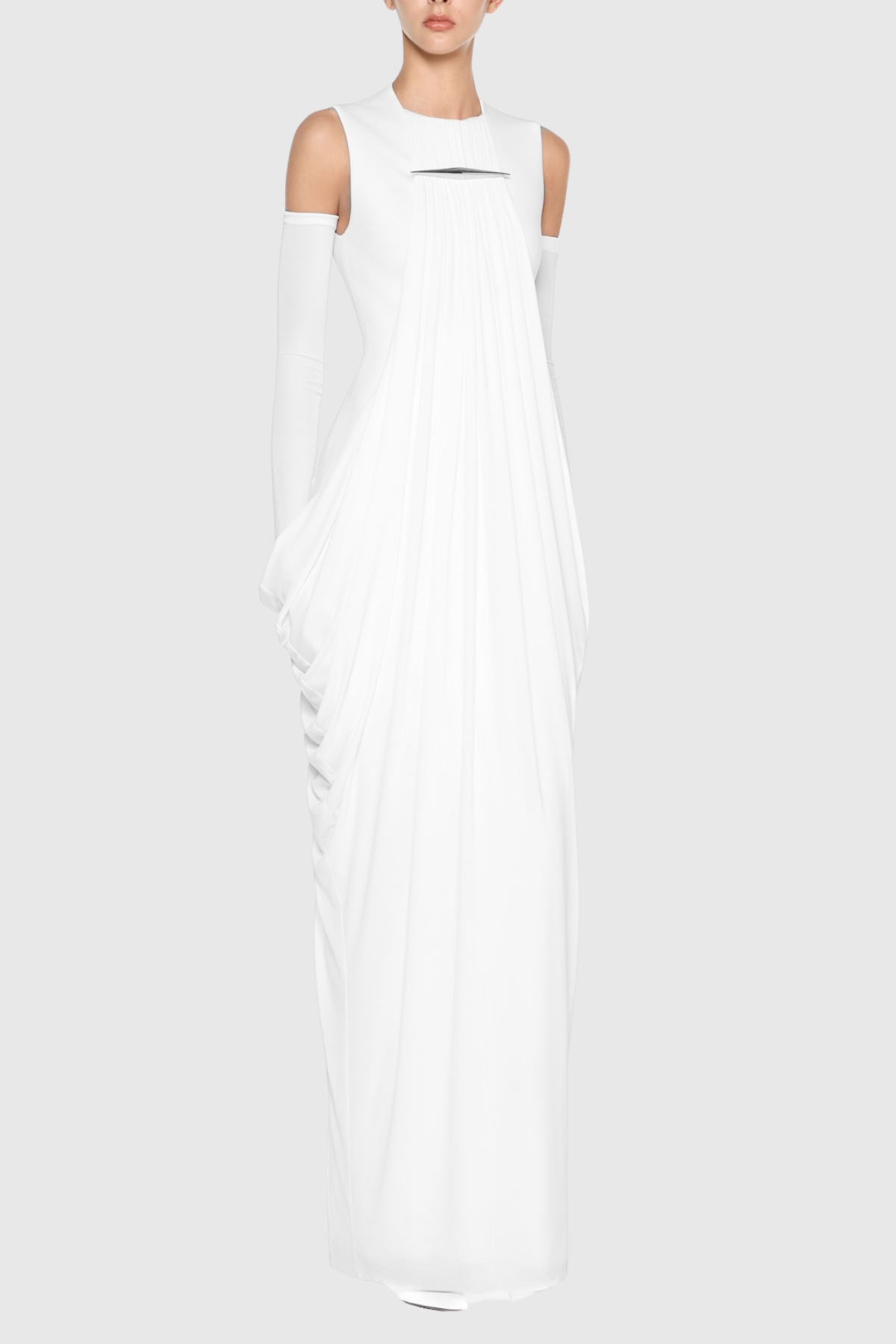 Mbban Sleeveless Metal Ruched Maxi Dress - White