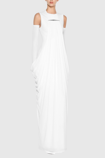 Mbban Sleeveless Metal Ruched Maxi Dress - White