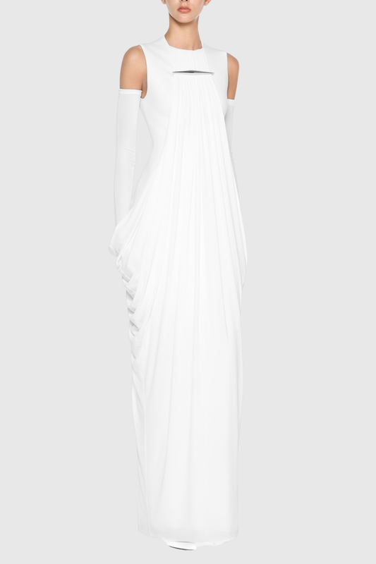 Mbban Sleeveless Metal Ruched Maxi Dress - White
