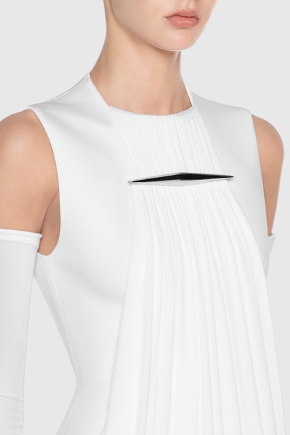 Mbban Sleeveless Metal Ruched Maxi Dress - White