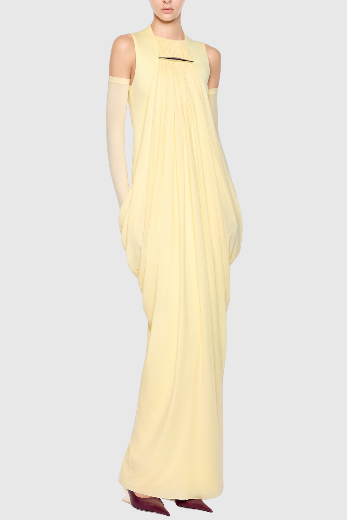 Mbban Sleeveless Metal Ruched Maxi Dress - Yellow
