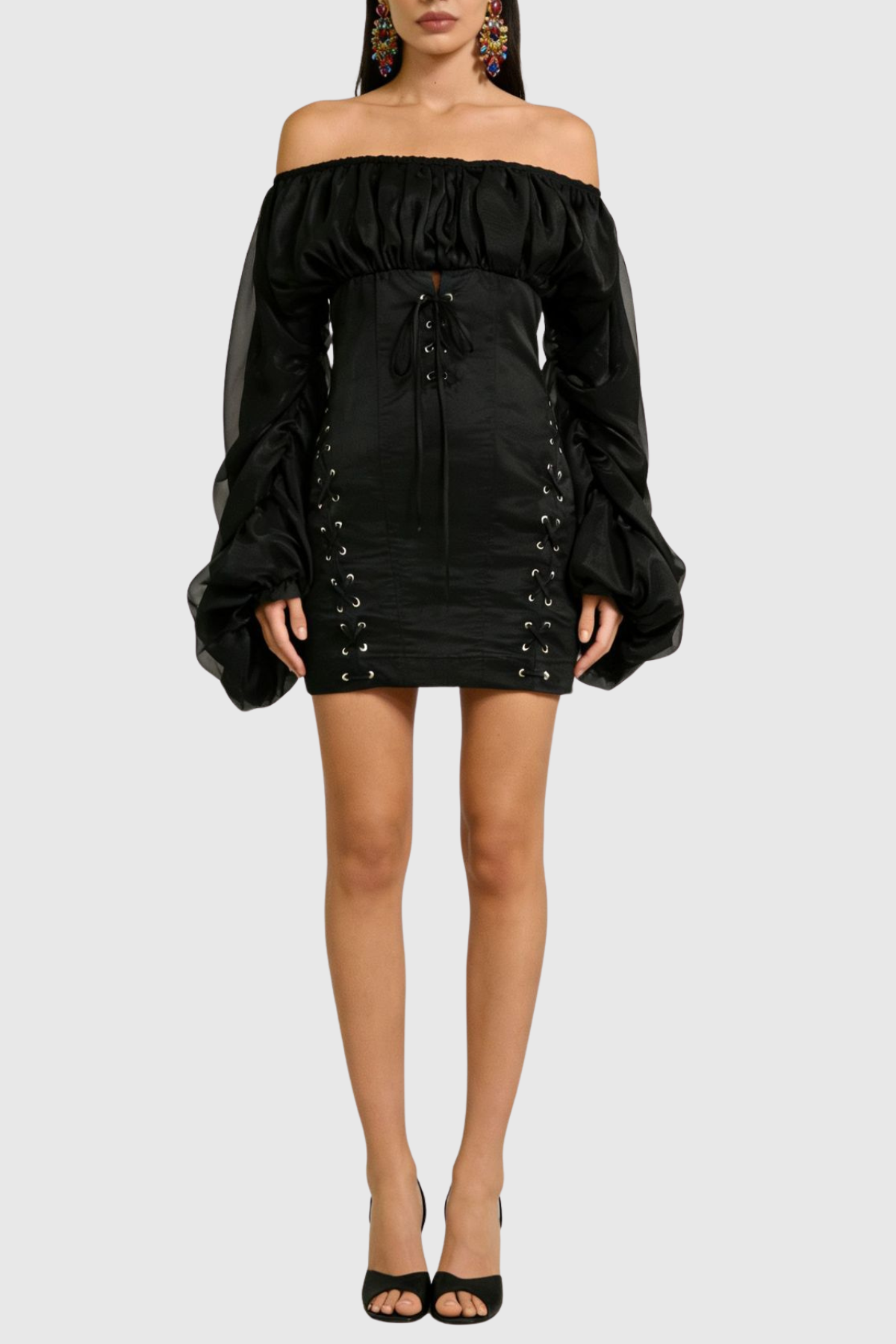 Meheta Off Shoulder Corset Mini Dress - Black