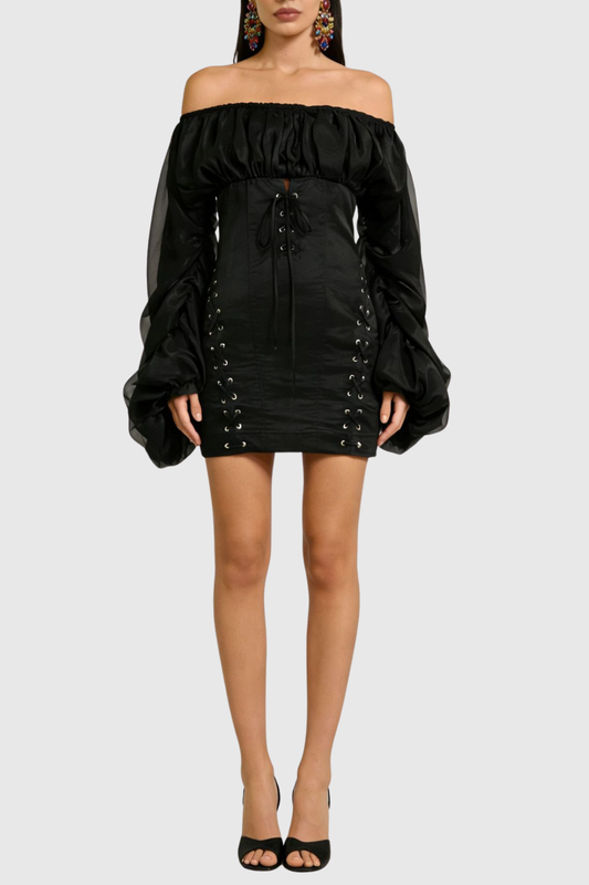 Meheta Off Shoulder Corset Mini Dress - Black