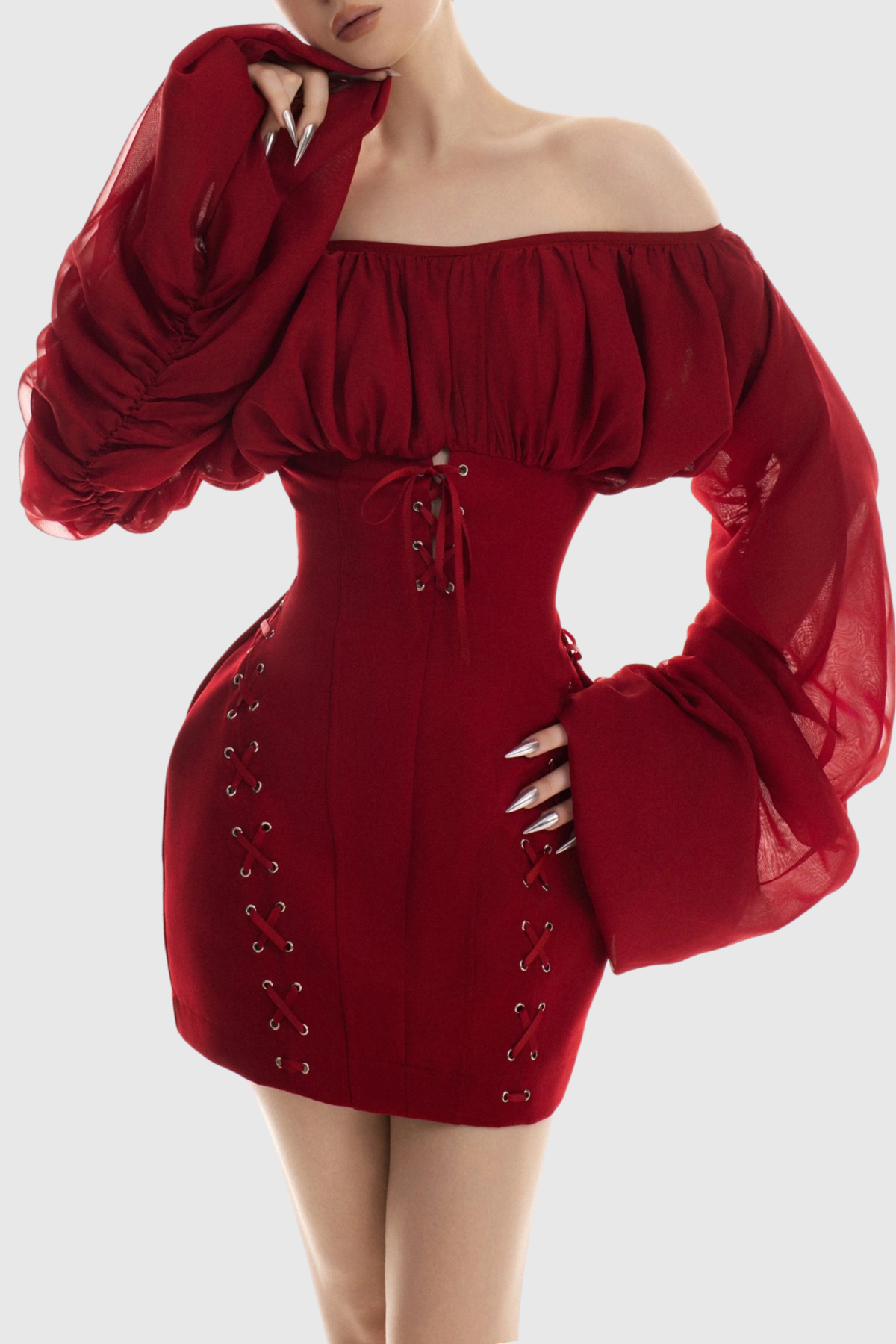 Meheta Off Shoulder Corset Mini Dress - Red
