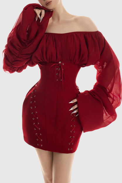 Meheta Off Shoulder Corset Mini Dress - Red