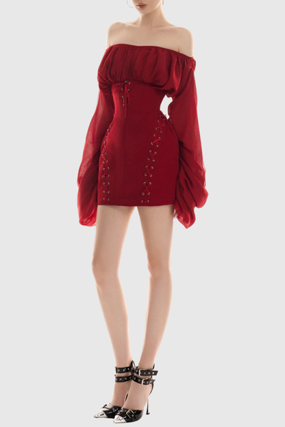 Meheta Off Shoulder Corset Mini Dress - Red