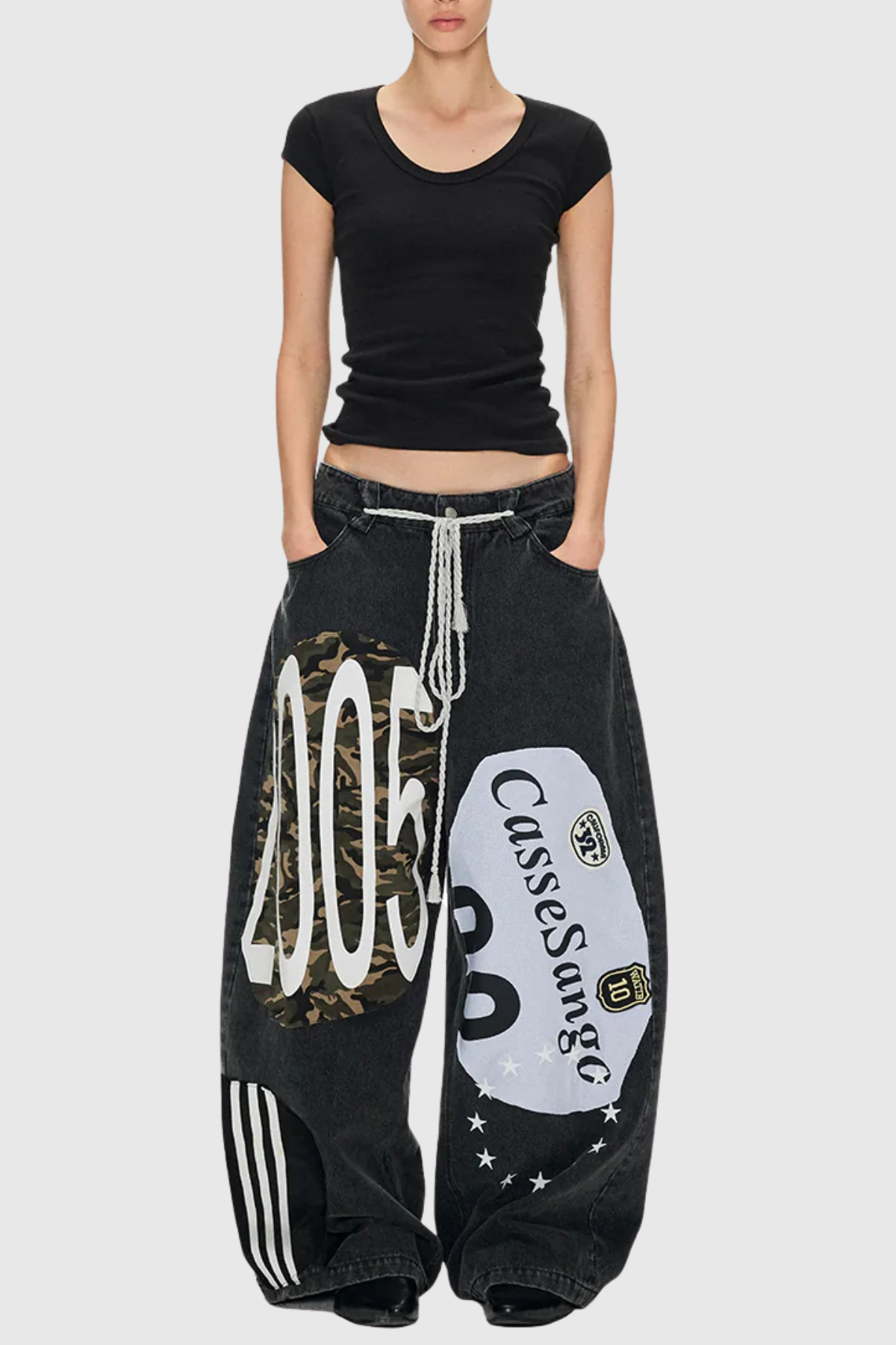 Meilani Deconstructed Patchwork Jeans - Black