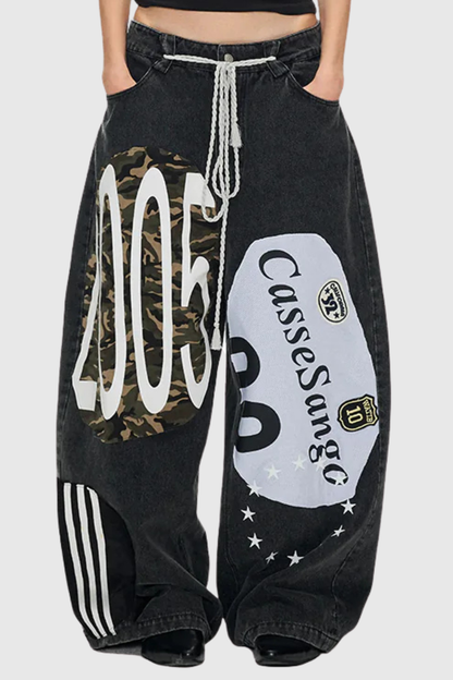 Meilani Deconstructed Patchwork Jeans - Black