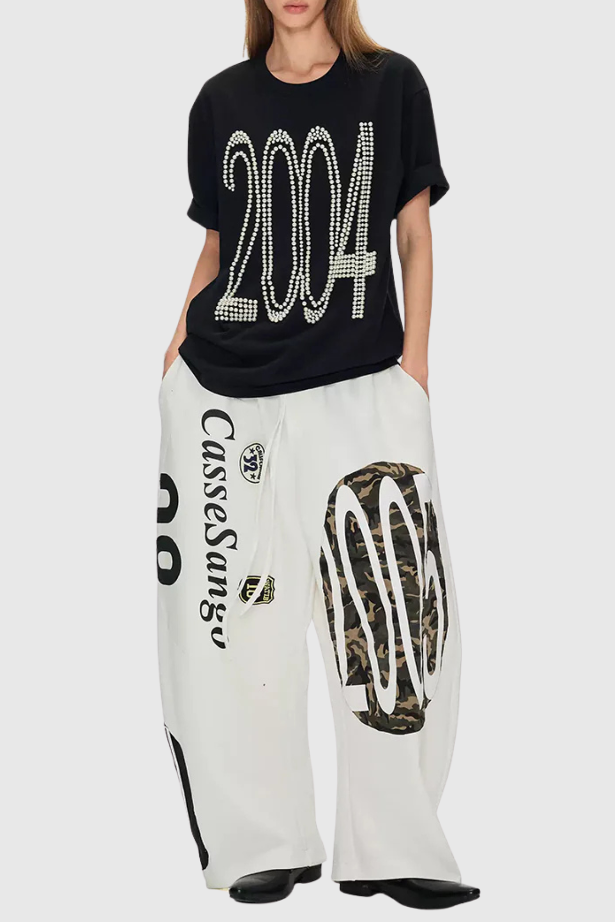 Meilani Deconstructed Patchwork Pants - White