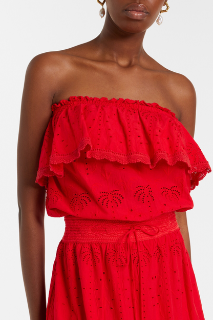 Melinda Off Shoulder Broderie Maxi Dress - Red