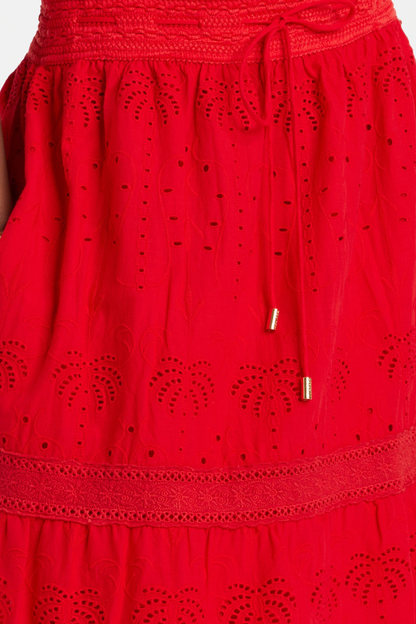 Melinda Off Shoulder Broderie Maxi Dress - Red