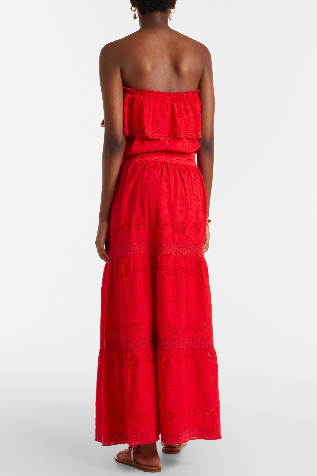 Melinda Off Shoulder Broderie Maxi Dress - Red