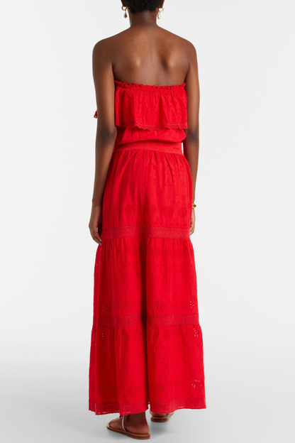 Melinda Off Shoulder Broderie Maxi Dress - Red