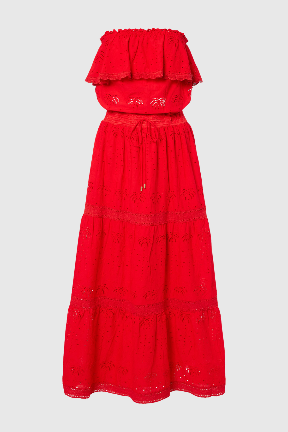 Melinda Off Shoulder Broderie Maxi Dress - Red