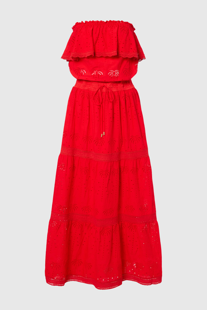 Melinda Off Shoulder Broderie Maxi Dress - Red