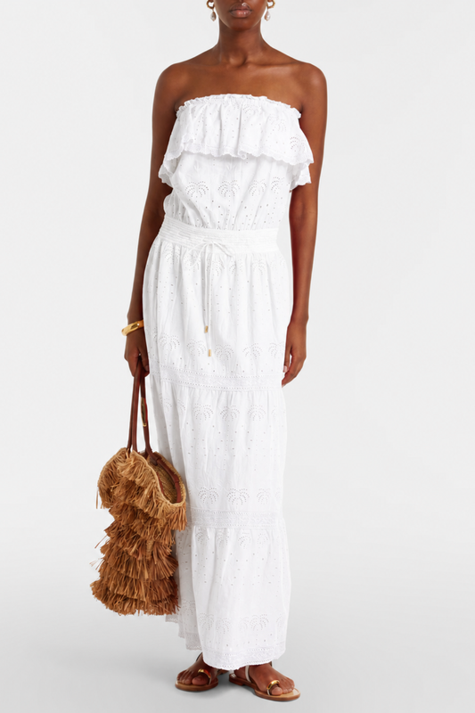 Melinda Off Shoulder Broderie Maxi Dress - White