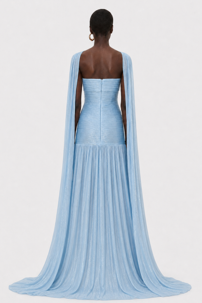 Melora Strapless Glossy Ruched Maxi Dress