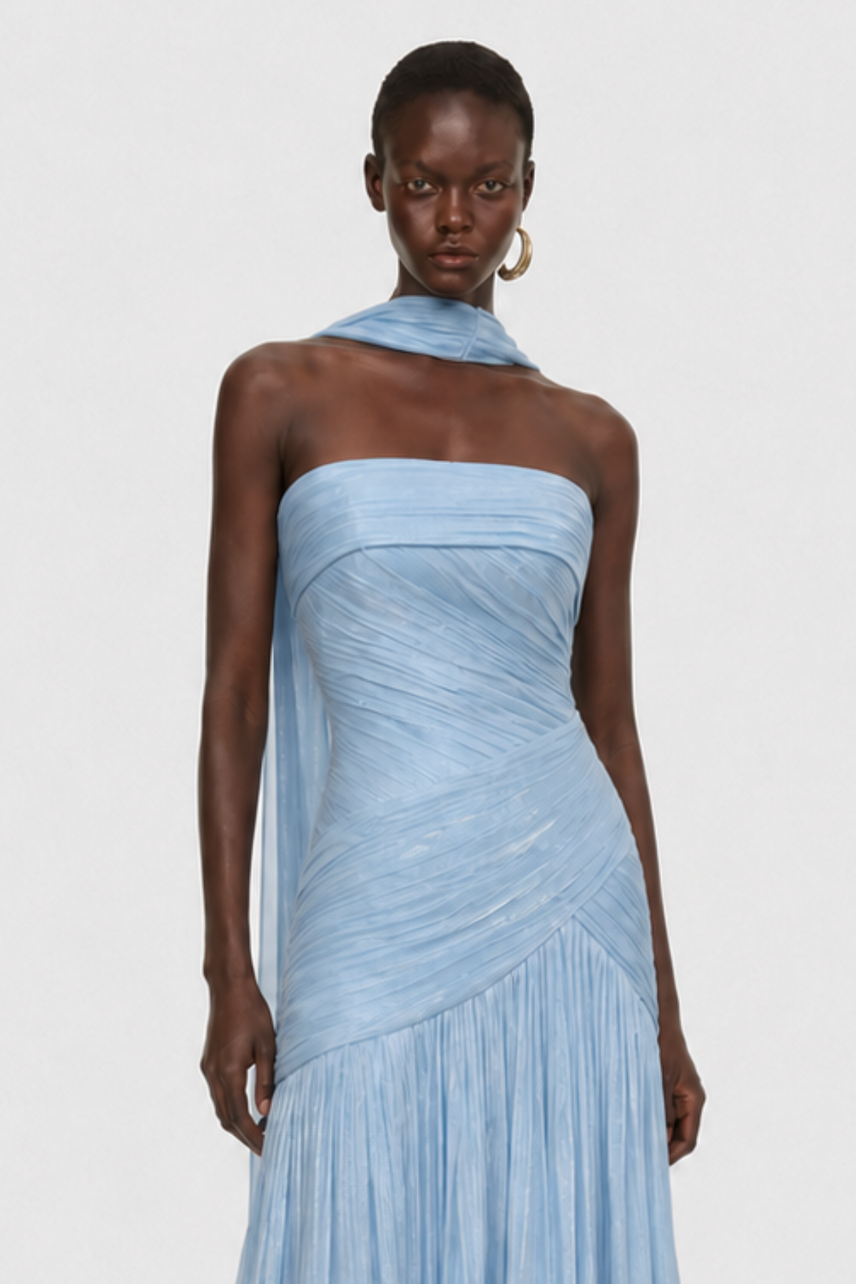Melora Strapless Glossy Ruched Maxi Dress