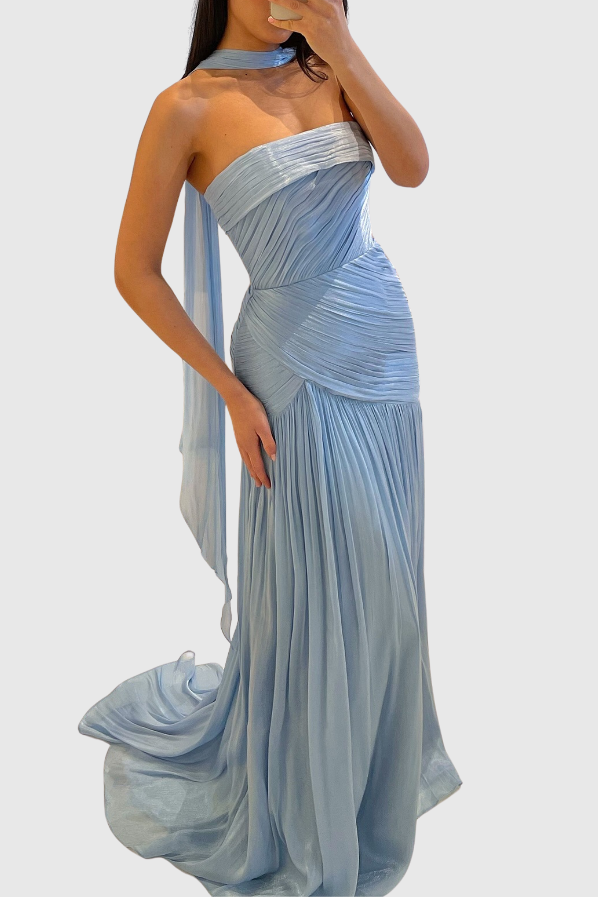 Melora Strapless Glossy Ruched Maxi Dress