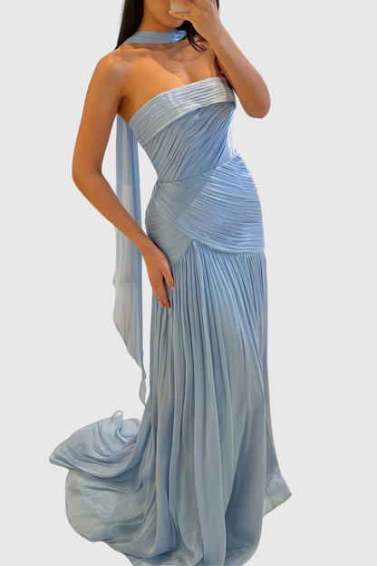 Melora Strapless Glossy Ruched Maxi Dress