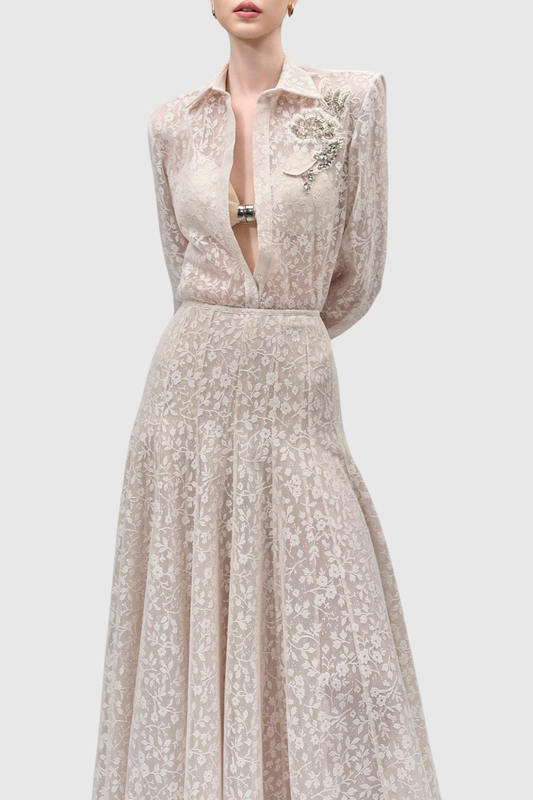 Melrose Floral Crystal Embellished Lace Shirt