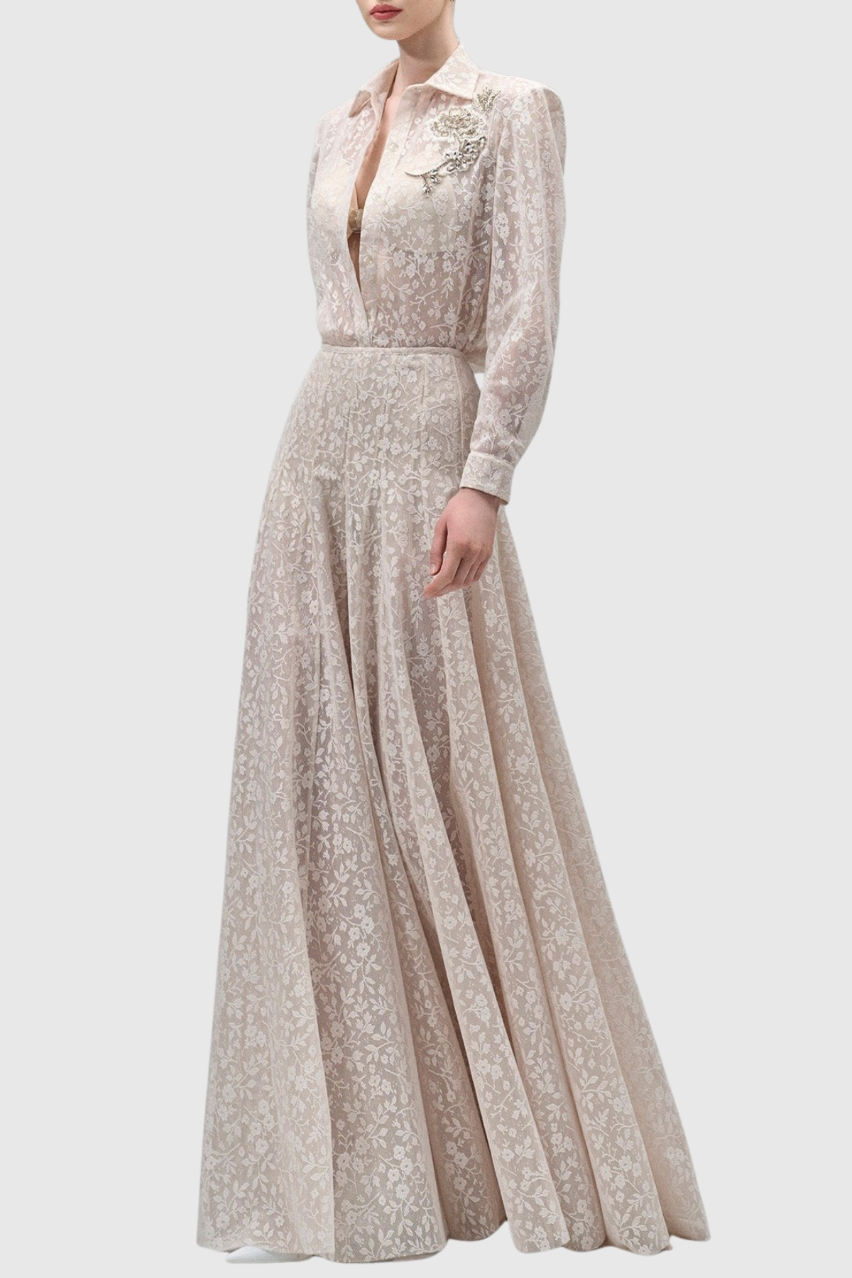 Melrose Floral Crystal Embellished Lace Shirt