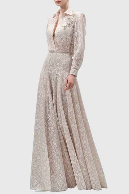 Melrose Floral Crystal Embellished Lace Shirt