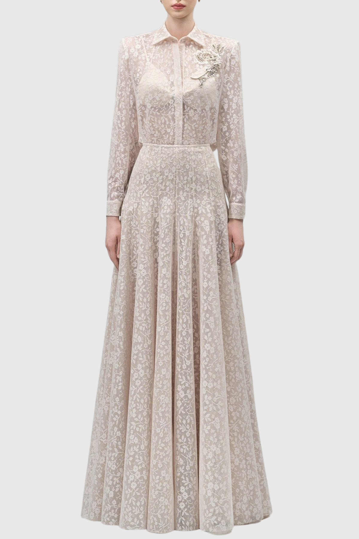 Melrose Floral Crystal Embellished Lace Shirt