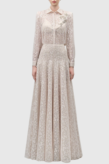 Melrose Floral Crystal Embellished Lace Shirt