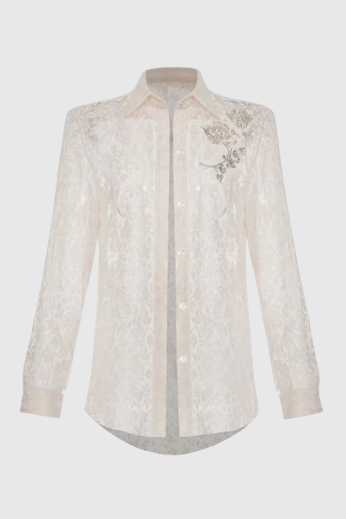 Melrose Floral Crystal Embellished Lace Shirt