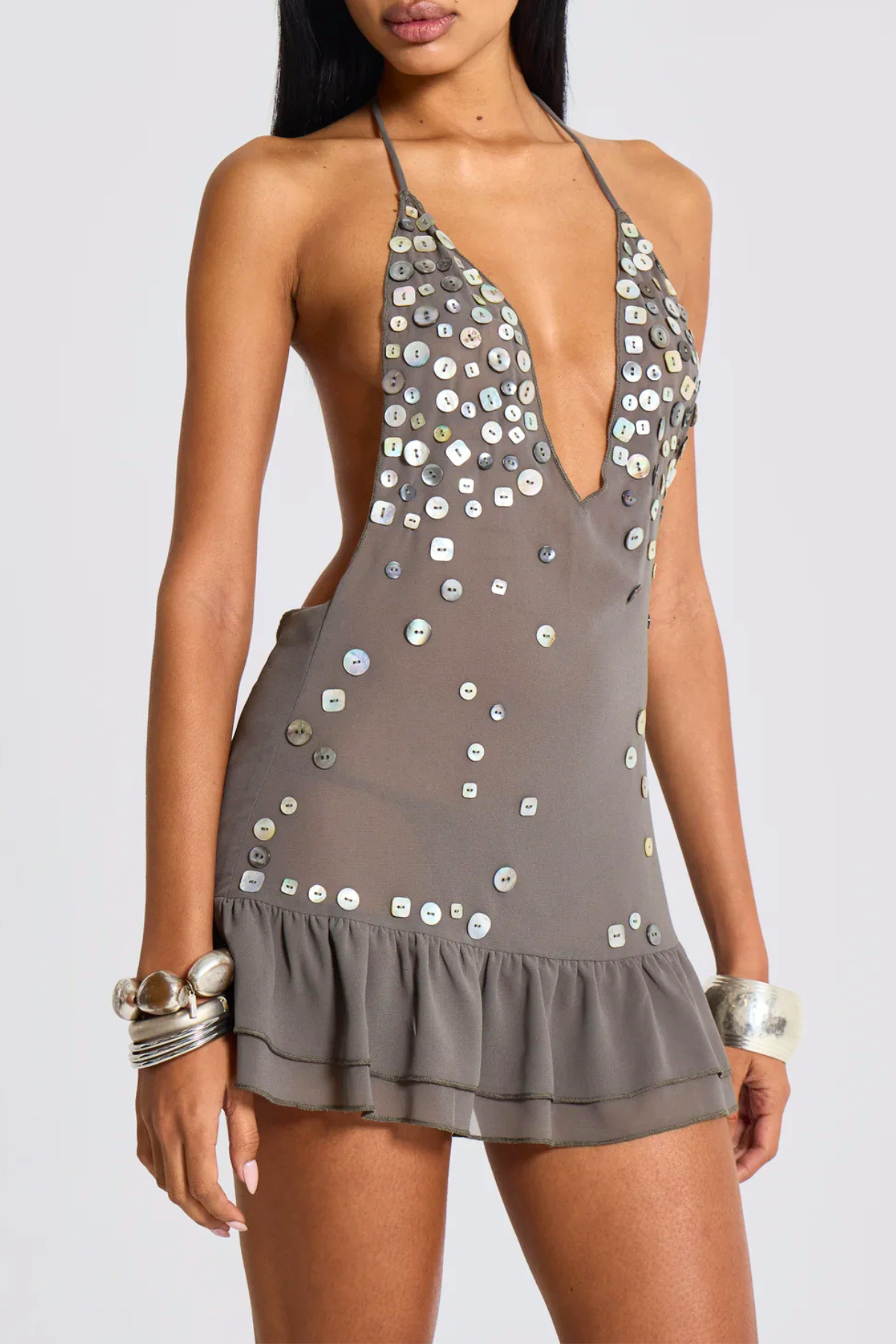 Melusa Halter Buttoned Mini Dress